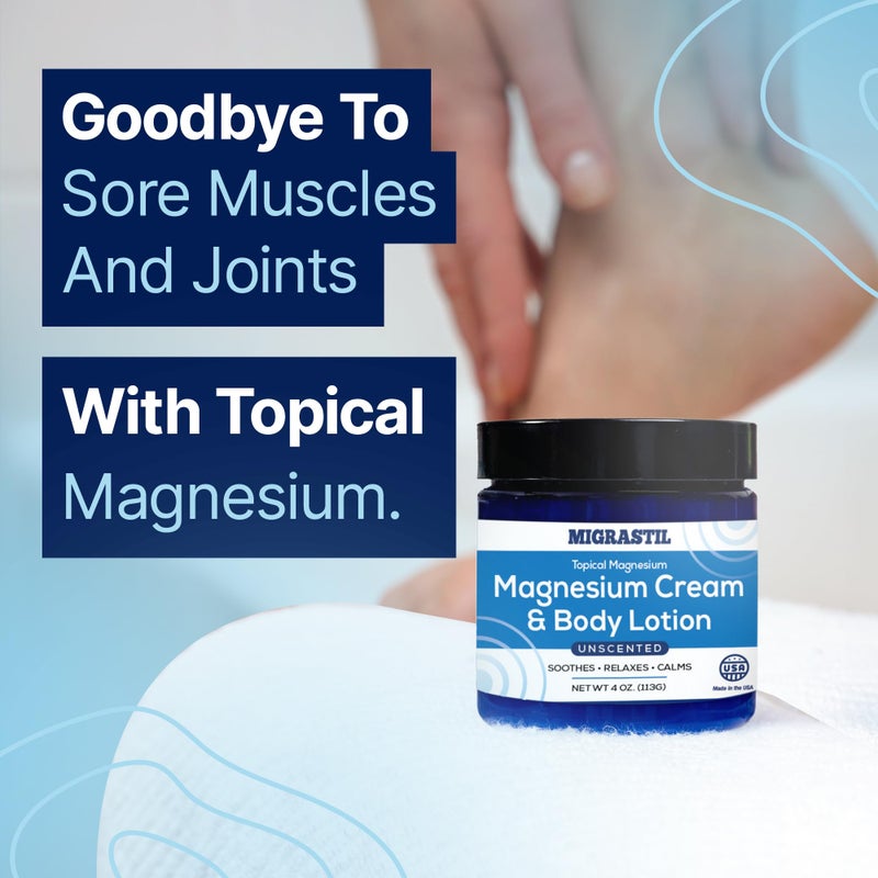 MIGRASTIL Topical Magnesium Cream & Body Lotion 4oz. - Promotes Sleep and Soothing Relief for Sore Muscles, Leg Cramps, Etc. Made in The USA. - Image 2
