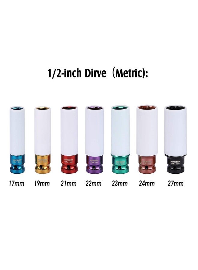 MIXPOWER 1/2" Drive Wheel Protector Impact Socket, 7pcs Thin Wall Deep Impact Socket Set, Durable Plastic Sleeve Lug Nut Socket, 6 Point, Metric, Color-Coded, 17mm, 19mm, 21mm, 22mm, 23mm, 24mm,27mm - Image 3