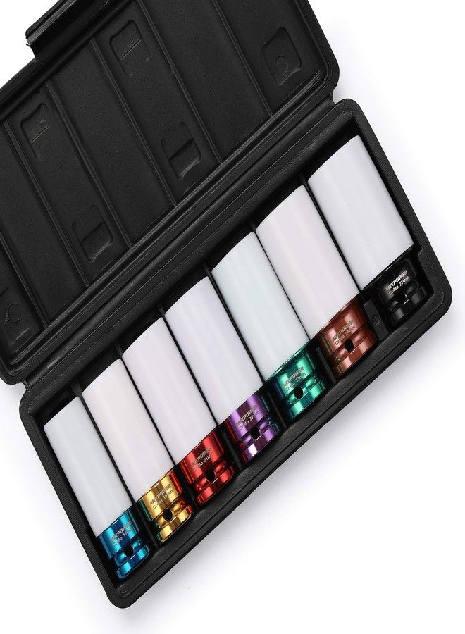 MIXPOWER 1/2" Drive Wheel Protector Impact Socket, 7pcs Thin Wall Deep Impact Socket Set, Durable Plastic Sleeve Lug Nut Socket, 6 Point, Metric, Color-Coded, 17mm, 19mm, 21mm, 22mm, 23mm, 24mm,27mm - Image 1