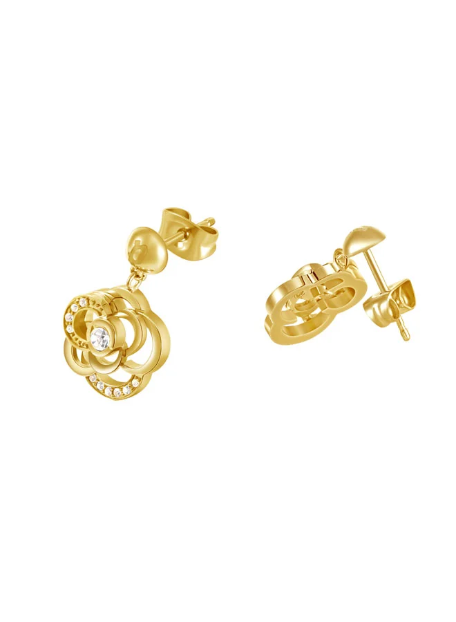 بوليس أقراط حجر الورد الذهبية الكريستالية بنقوش الزهور للنساء