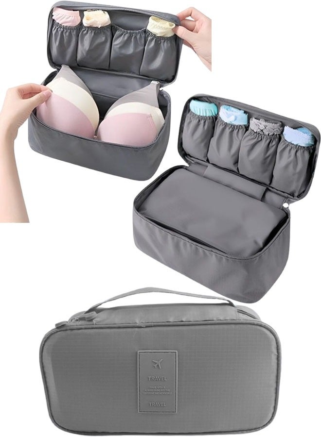 Travel Bra Underware Organizer Bag  Compact Lingerie Bag Fabric Closet Dresser Drawers Organizers Dividers Waterproof  Portable Panties Socks Briefs Storage Bag Grey  - Image 1