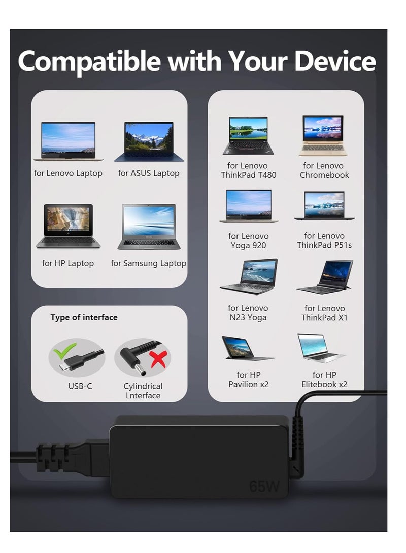 زيكسين شاحن كمبيوتر محمول عالمي 65 وات USB C: لهاتف Huawei Lenovo HP Acer Asus Samsung Mac book pro Dell، سلك طاقة بديل لمحول التيار المتردد السريع من النوع C - Image 4