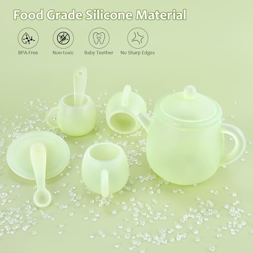 MCGMITT Tea Party Set for Toddler 35 15PCS Silicone Tea Set Kids Tea Set Includes Teapot 4 Tea Cups and Coasters Creamer Sugar Bowl 4 Spoons Kitchen Pretend Play for Little Girls Boys Age 36 - Image 5