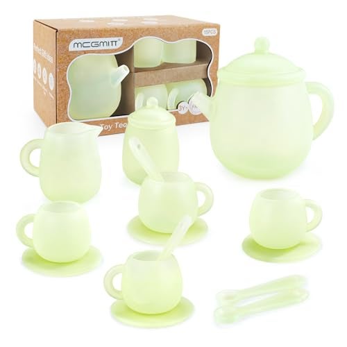 MCGMITT Tea Party Set for Toddler 35 15PCS Silicone Tea Set Kids Tea Set Includes Teapot 4 Tea Cups and Coasters Creamer Sugar Bowl 4 Spoons Kitchen Pretend Play for Little Girls Boys Age 36 - Image 1