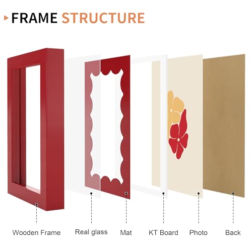 THKRLOF 4x6 Picture Frame with Real Glass, Wooden cute 4 x 6 Photo Frame with Wavy Mat for Tabletop and Wall Hanging, Red, 1 Pack - Image 5