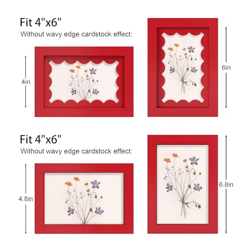 THKRLOF 4x6 Picture Frame with Real Glass, Wooden cute 4 x 6 Photo Frame with Wavy Mat for Tabletop and Wall Hanging, Red, 1 Pack - Image 3