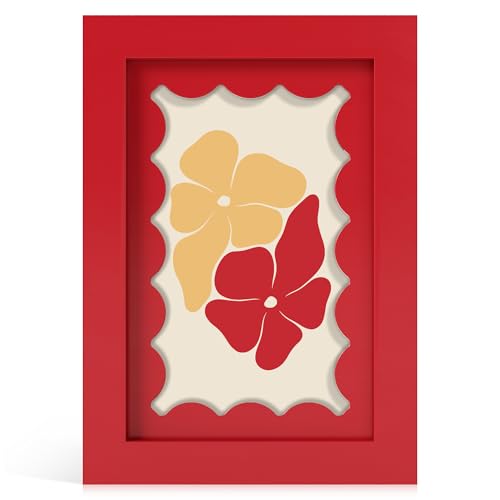 THKRLOF 4x6 Picture Frame with Real Glass, Wooden cute 4 x 6 Photo Frame with Wavy Mat for Tabletop and Wall Hanging, Red, 1 Pack - Image 1