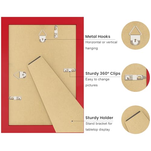 THKRLOF 4x6 Picture Frame with Real Glass, Wooden cute 4 x 6 Photo Frame with Wavy Mat for Tabletop and Wall Hanging, Red, 1 Pack - Image 4
