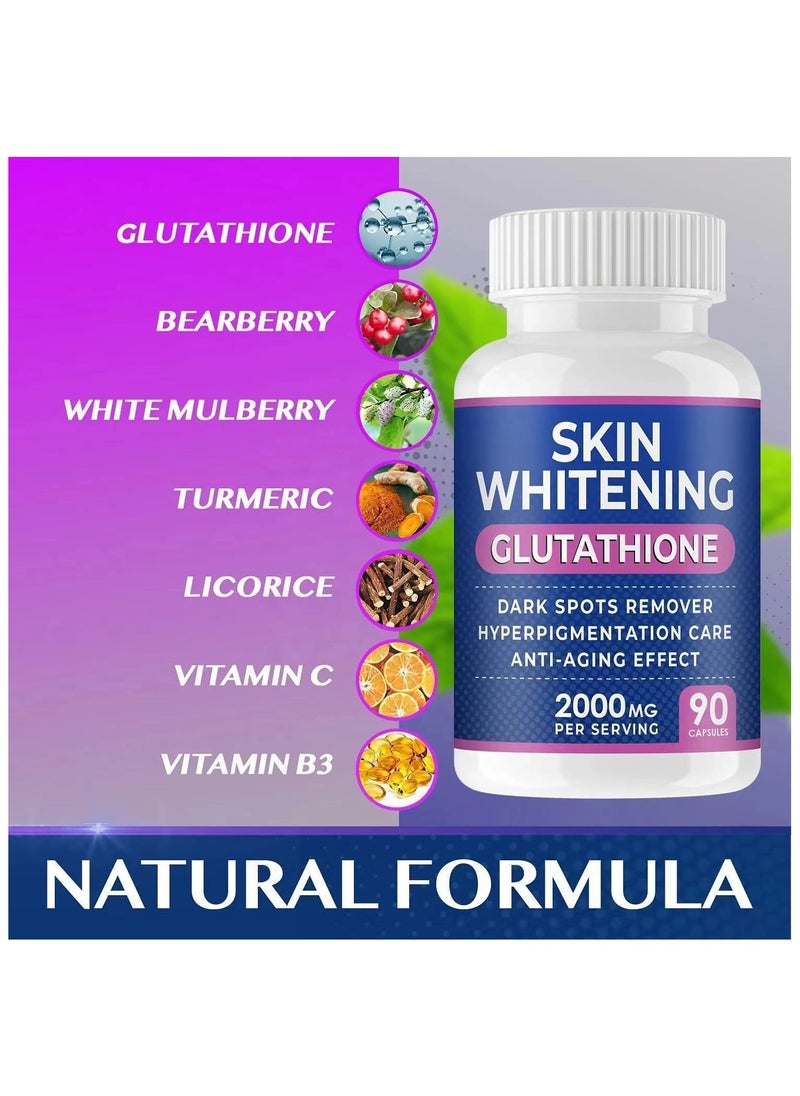 Glutathione Whitening Pills - 90 Capsules 2000mg Glutathione - Effective Skin Lightening Supplement - Dark Spots, Melasma & Acne Scar Remover, Hyperpigmentation Treatment - Anti-Aging Antioxidant