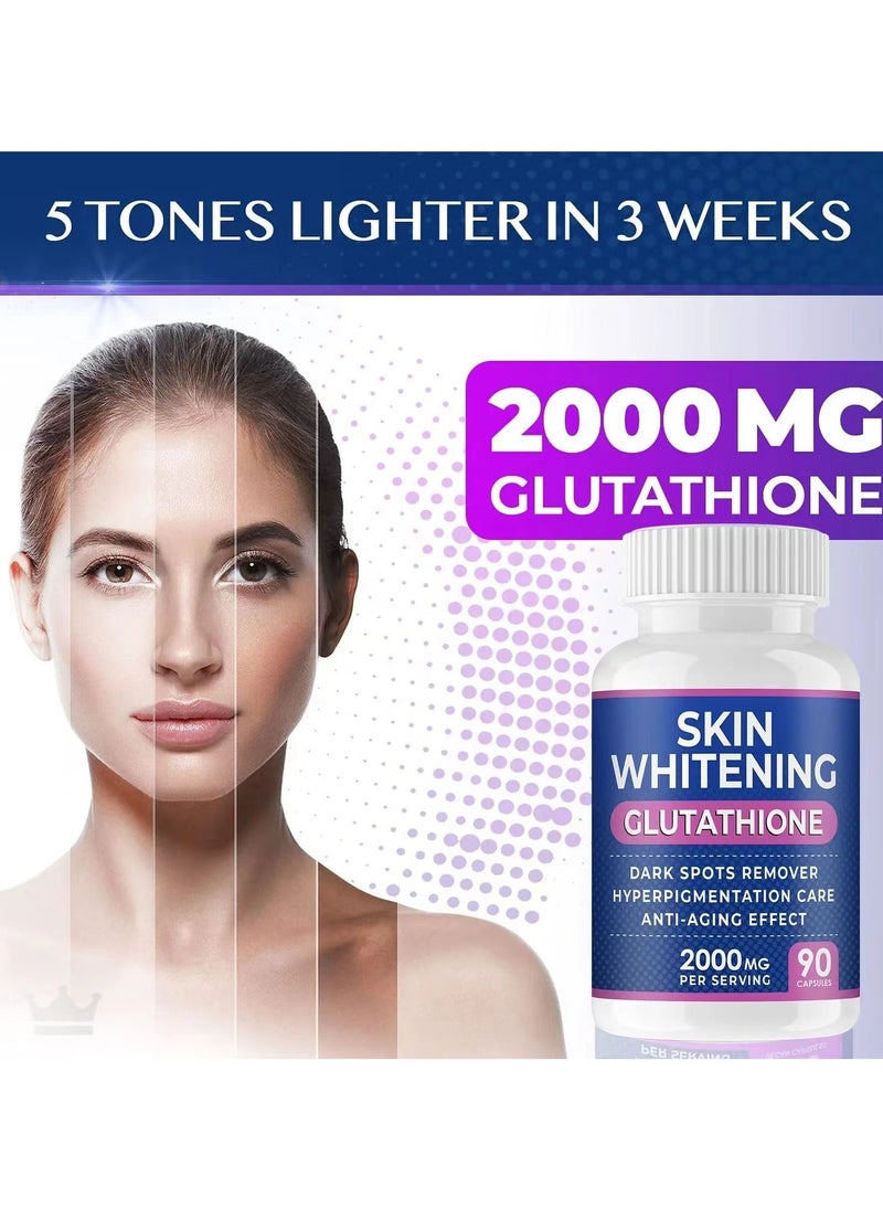 Glutathione Whitening Pills - 90 Capsules 2000mg Glutathione - Effective Skin Lightening Supplement - Dark Spots, Melasma & Acne Scar Remover, Hyperpigmentation Treatment - Anti-Aging Antioxidant