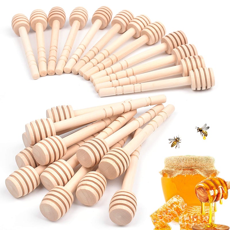 JIABEIUS 24 Pack Mini Wooden Honey Dipper Sticks 4 Inch Small Stirrer Stick for Honey Jar Dispense Drizzle and Wedding Party Gift 