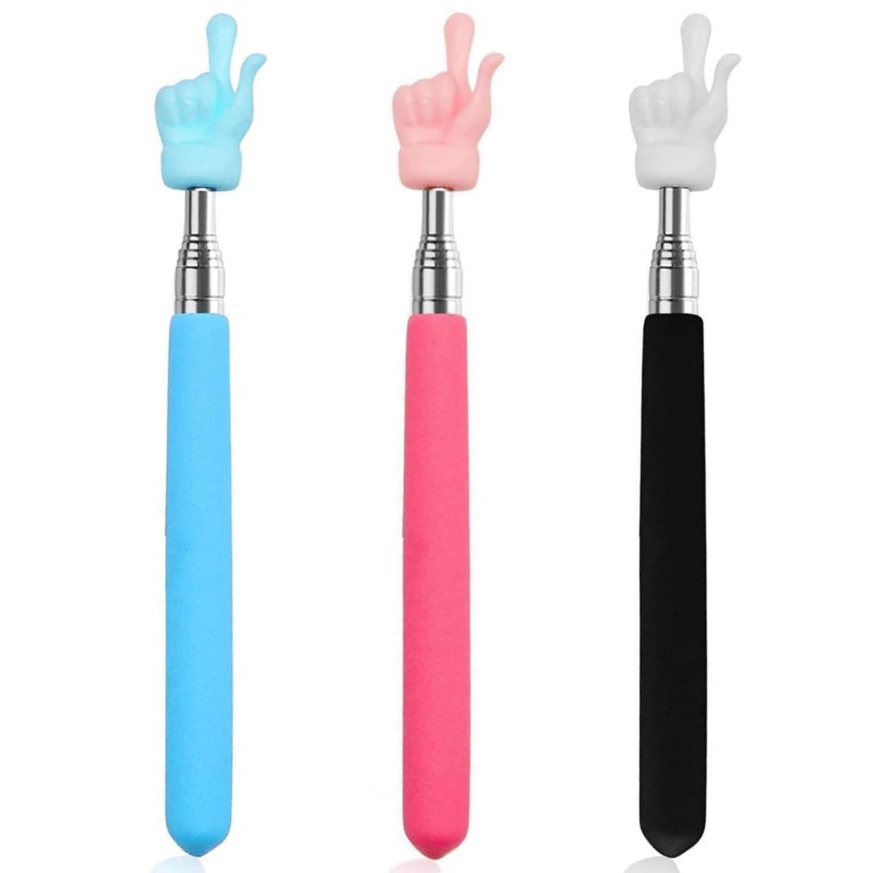 jaexest 3 Pcs Telescopic Teachers Pointer Sticks, 17-55cm Extendable Hand Pointer with Finger Design, Retractable Classroom Pointer for Whiteboard, Presentation, School Teaching - Image 1