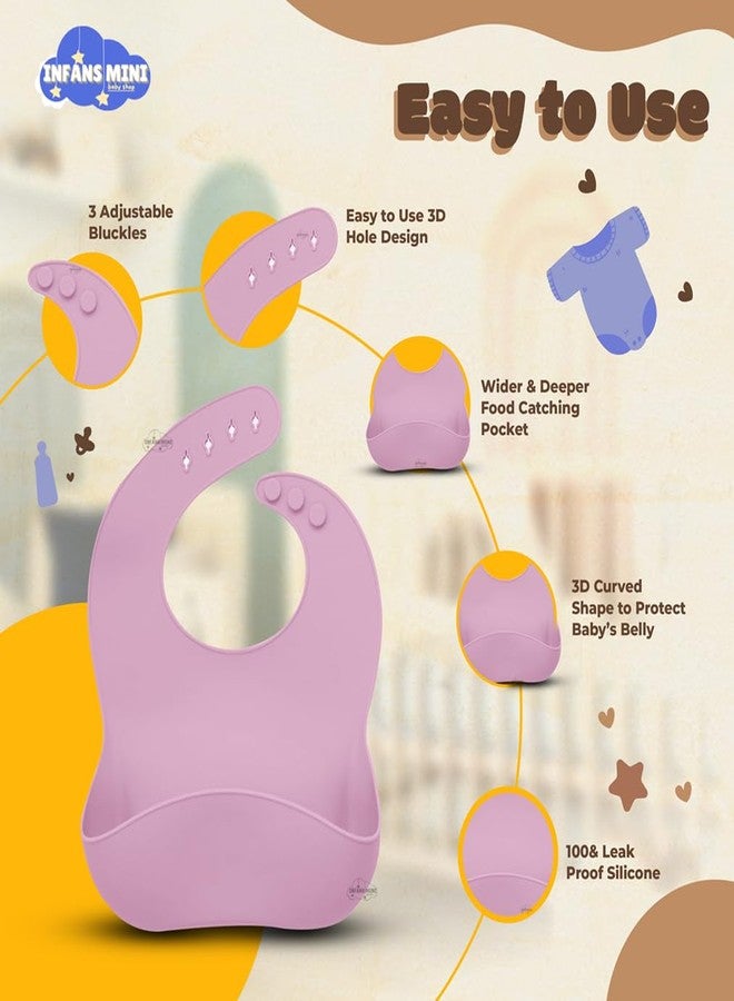 Infans Mini Silicone Baby Feeding Set 7 Pcs BPA-Free,Microwave Safe Tableware Kit for Babies & Toddlers Silicone Bib, Baby Cutleries and Tableware Set (Pink) - Image 5