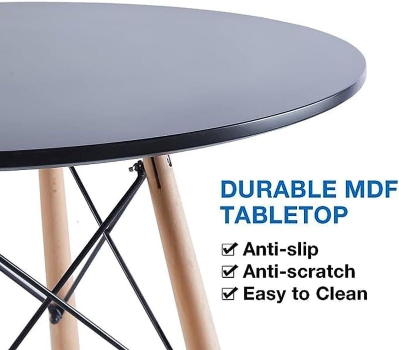 Black Table with 2 Big Multicolor Chairs with Linen Fabric Cushion and Wooden Legs for Kitchen, Dining, Bedroom, Living Room Hotels - Image 5
