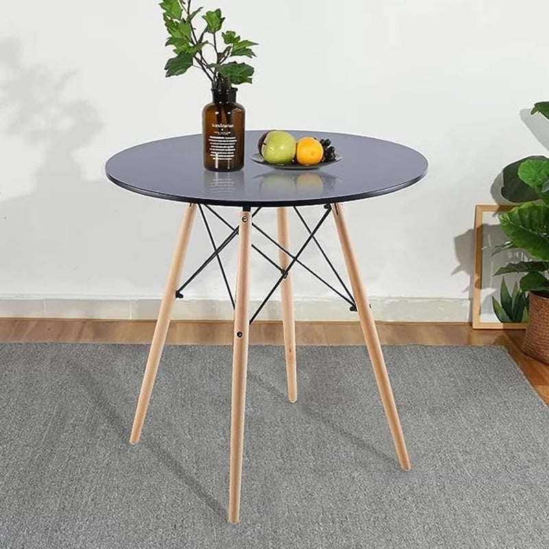 Black Table with 2 Big Multicolor Chairs with Linen Fabric Cushion and Wooden Legs for Kitchen, Dining, Bedroom, Living Room Hotels - Image 4
