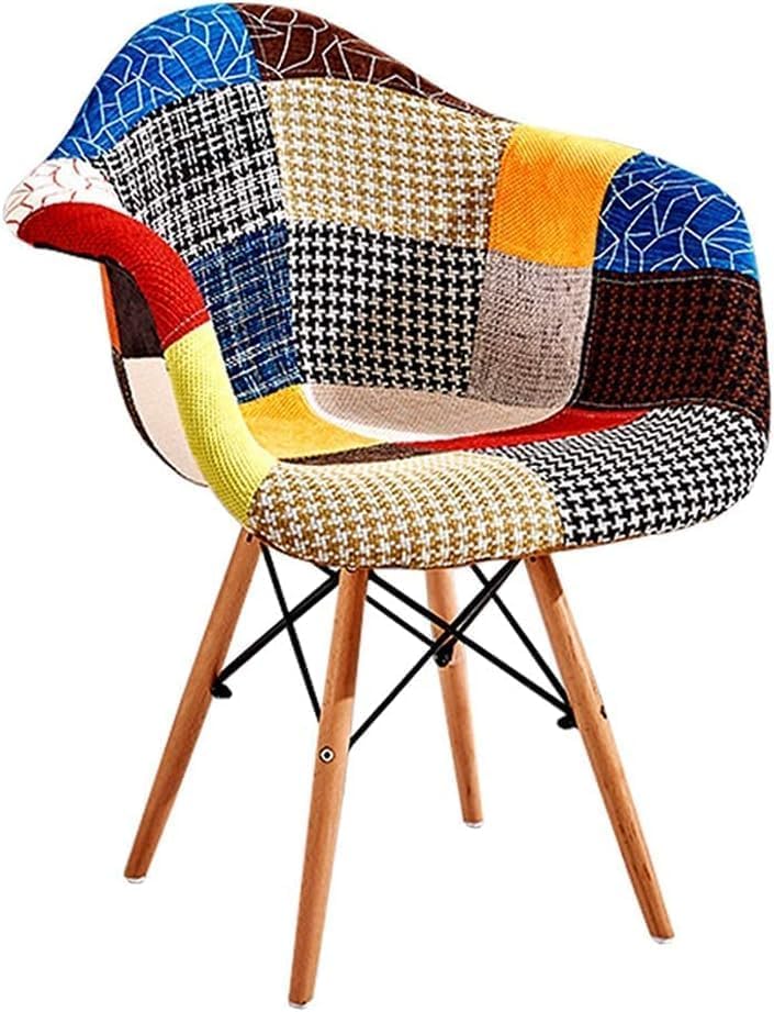 Black Table with 2 Big Multicolor Chairs with Linen Fabric Cushion and Wooden Legs for Kitchen, Dining, Bedroom, Living Room Hotels - Image 2