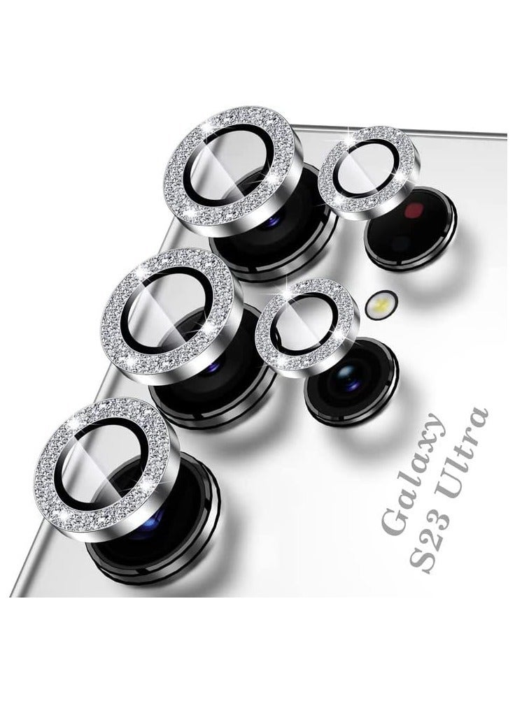 ELTRAZONE Samsung Galaxy S23 Ultra Camera Lens Protector, Glitter Bling Tempered Glass Camera Screen Protector Individual Metal Ring Lens Cover - Image 1