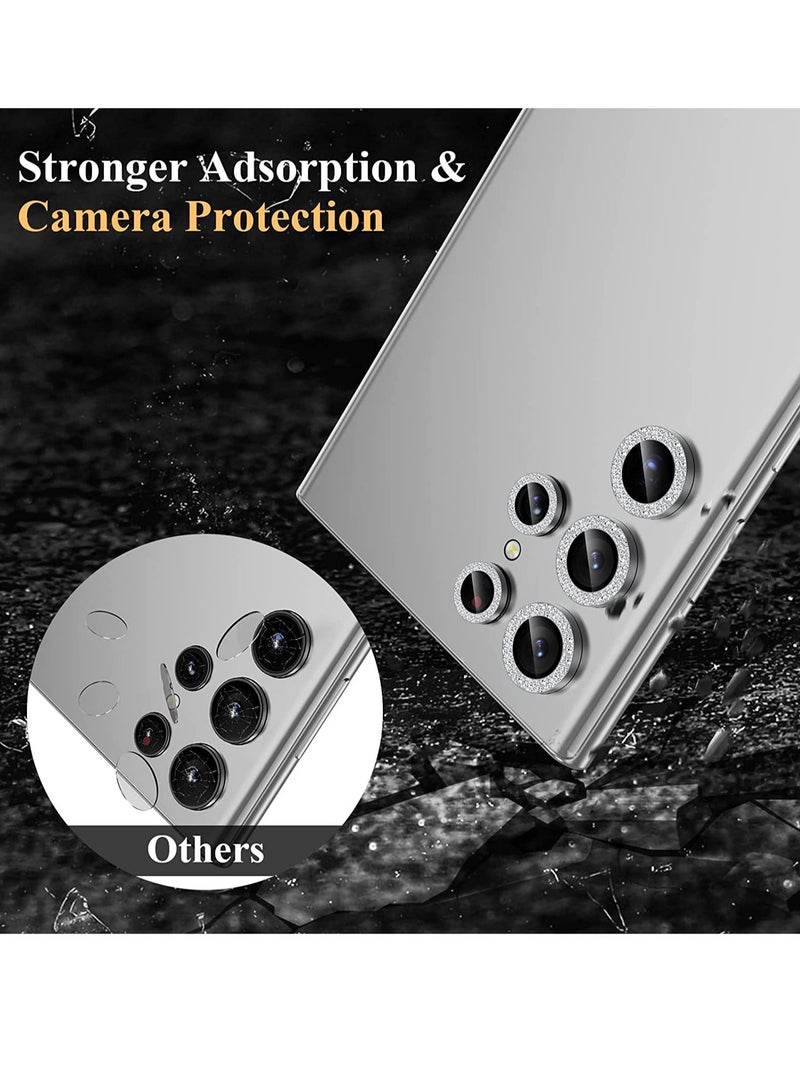 ELTRAZONE Samsung Galaxy S23 Ultra Camera Lens Protector, Glitter Bling Tempered Glass Camera Screen Protector Individual Metal Ring Lens Cover - Image 2