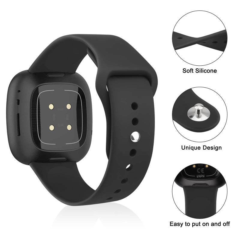 Vanjua Band Compatible with Fitbit Sense 2 / Sense Bands, Fitbit Versa 4 / Versa 3 Bands Women Men, Soft Silicone Replacement Strap for Fitbit Sense 2 / Versa 4 Smart Watch (Black, Small) - Image 2