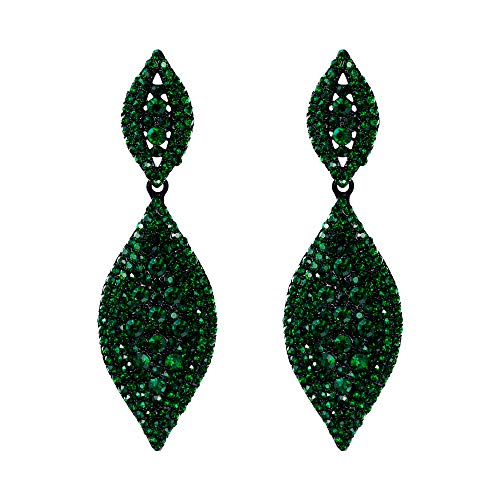 Flyonce Emerald Green Earrings for Women, Sparkly Dark Green Rhinestone Crystal Large Long Teardrop Dangle Chandelier Earring Costume Statement Jewelry for Wedding Party Pageant Gala Black-Tone - Image 1