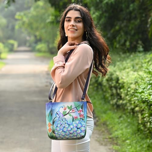 Anna by Anuschka Womens Genuine Leather Medium Cross Body Hand Painted Original Artwork Midnight Peacock One Size - Image 3