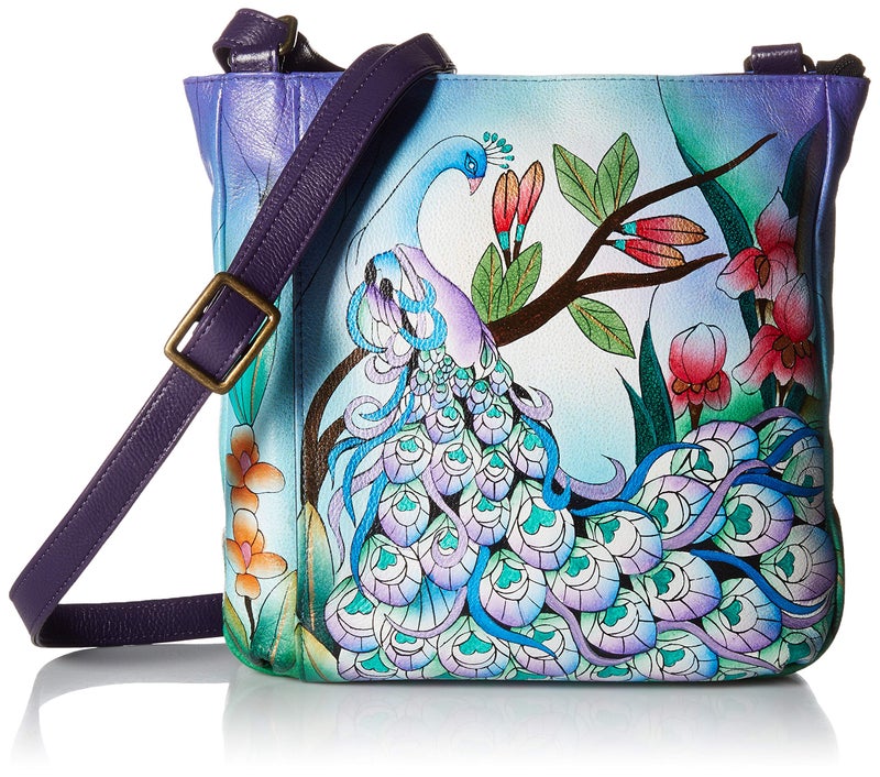 Anna by Anuschka Womens Genuine Leather Medium Cross Body Hand Painted Original Artwork Midnight Peacock One Size - Image 2