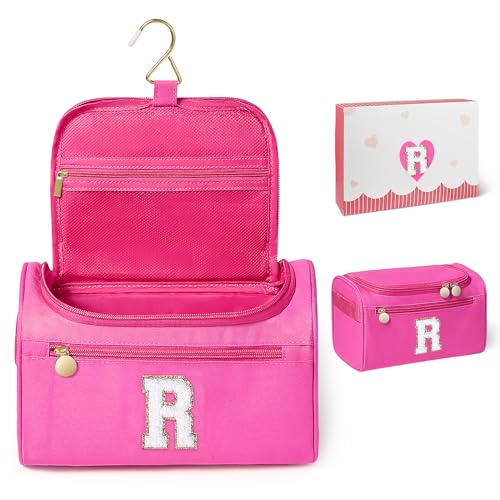COSHAYSOO Thoughtful New Mom Gifts for Women First Time Mothers Day Present Self Care Spa Gifts Travel Toiletry Weekender Bag, Initial Traveling Toiletries Skin Care Items Organizer Hot Pink Letter R - Image 1