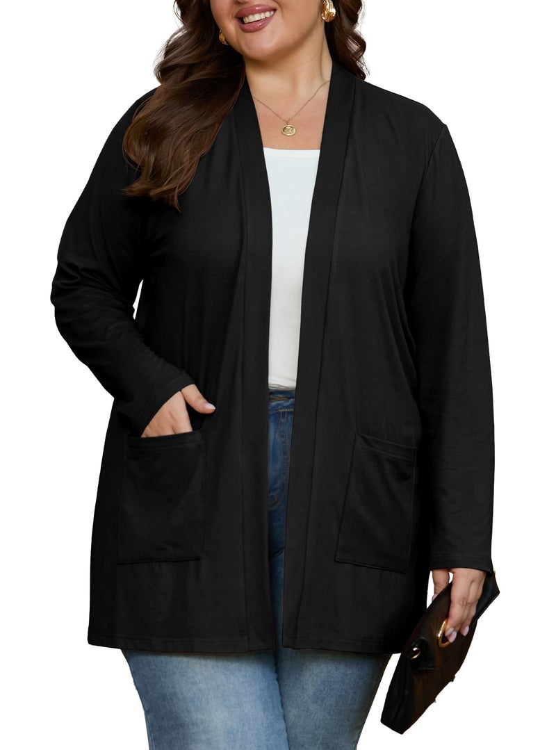OLRIK Plus Size Black Cardigan Plus Size Jackets for Women Black-5X - Image 2