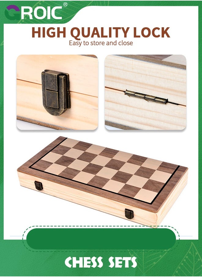 GROIC - Chess Sets Magnetic Wooden 2 in 1 Chess and Checkers Set, 2 Extra Queens Folding Board, Handmade Portable Travel Chess Board Game Sets with Game Pieces Storage Slots - Image 1