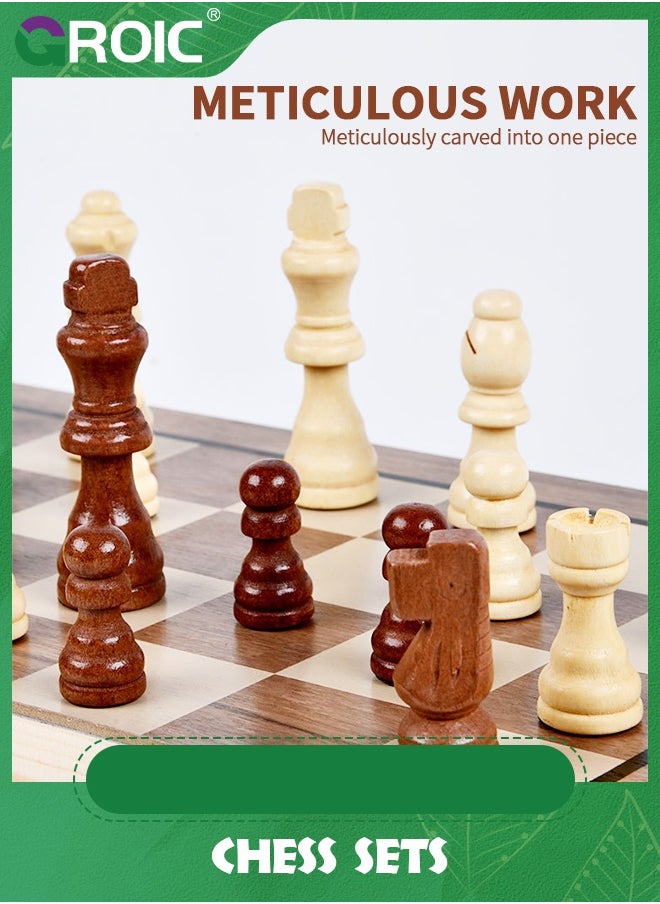 GROIC - Chess Sets Magnetic Wooden 2 in 1 Chess and Checkers Set, 2 Extra Queens Folding Board, Handmade Portable Travel Chess Board Game Sets with Game Pieces Storage Slots - Image 1