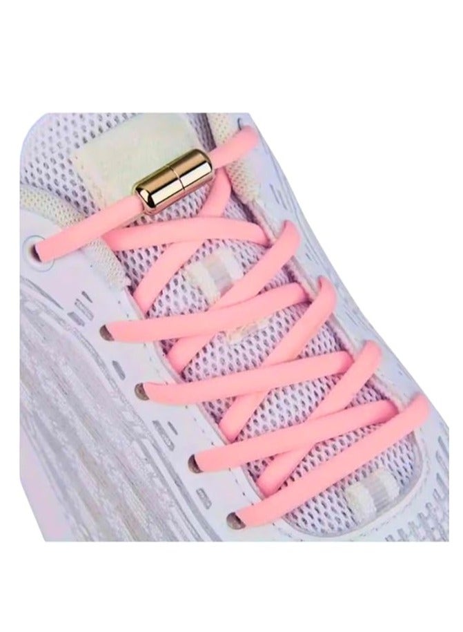 زوج من أربطة الأحذية المرنة بدون ربط مع فك سريع - أربطة حذاء مطاطية قابلة للتمدد مع قفل من الدانتيل للأحذية اليومية للبالغين والأطفال لون بينك - Image 1