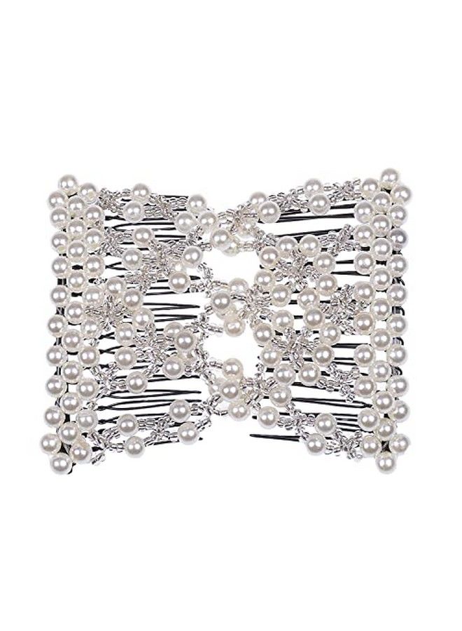 Lovef 3 Pcs Fashion Exquisite Beaded Easy Stretchable Combs Flower Pearl Double Hair Combs Magic Crystal Double Clips Insert Combs For Lady Women Girls - Image 4