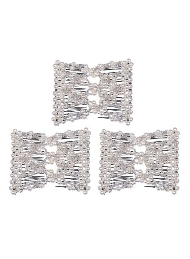 Lovef 3 Pcs Fashion Exquisite Beaded Easy Stretchable Combs Flower Pearl Double Hair Combs Magic Crystal Double Clips Insert Combs For Lady Women Girls - Image 1