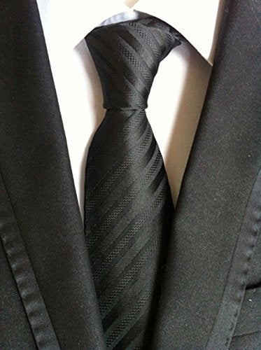 Secdtie Men's Stripe Solid Black Jacquard Woven Silk Tie Formal Necktie TW012 - Image 2