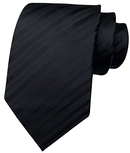 Secdtie Men's Stripe Solid Black Jacquard Woven Silk Tie Formal Necktie TW012 - Image 1