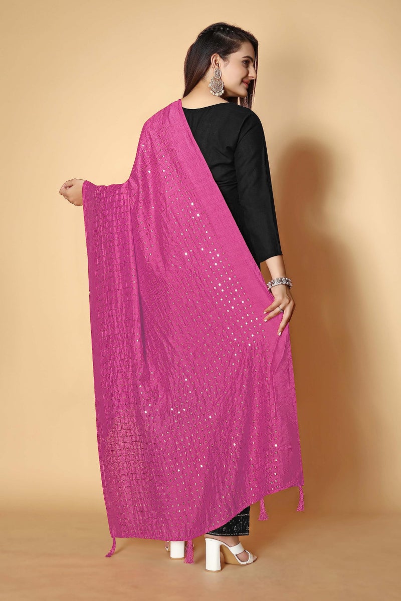 KEMZA Women's Embroidered Mirror Cotton Dupatta (Pink_Free size) with Rajasthani Aari Work - Image 4