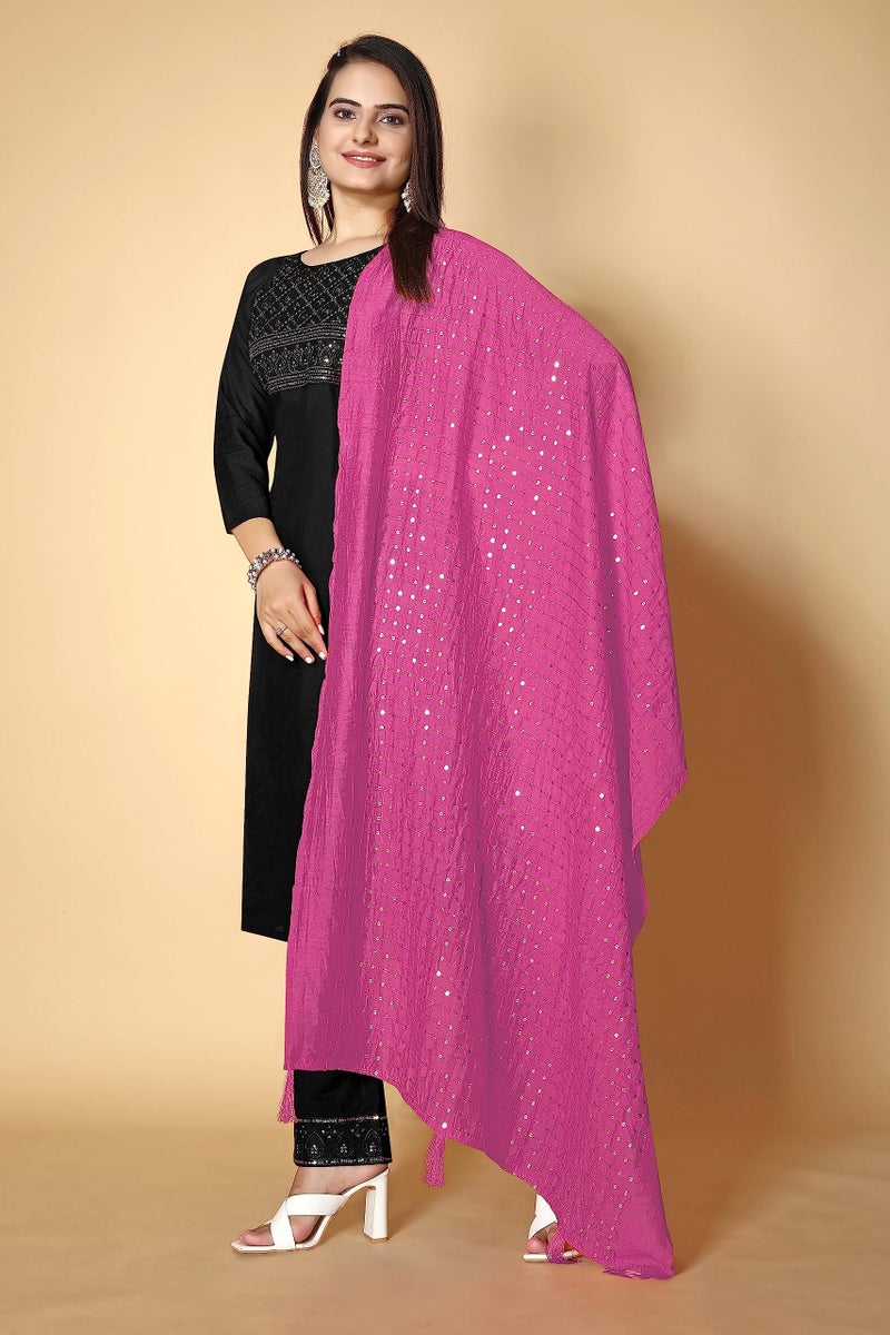KEMZA Women's Embroidered Mirror Cotton Dupatta (Pink_Free size) with Rajasthani Aari Work - Image 3