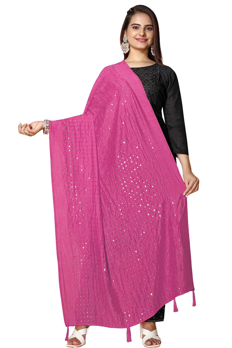 KEMZA Women's Embroidered Mirror Cotton Dupatta (Pink_Free size) with Rajasthani Aari Work - Image 1