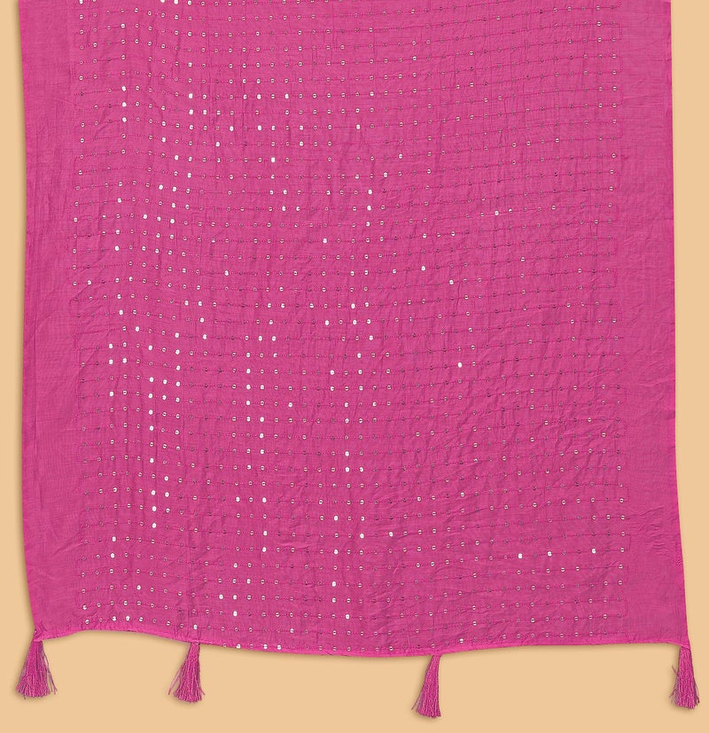 KEMZA Women's Embroidered Mirror Cotton Dupatta (Pink_Free size) with Rajasthani Aari Work - Image 5