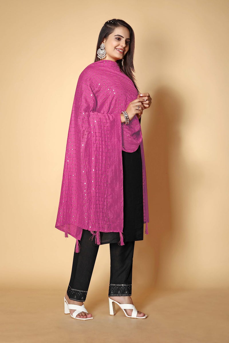 KEMZA Women's Embroidered Mirror Cotton Dupatta (Pink_Free size) with Rajasthani Aari Work - Image 2