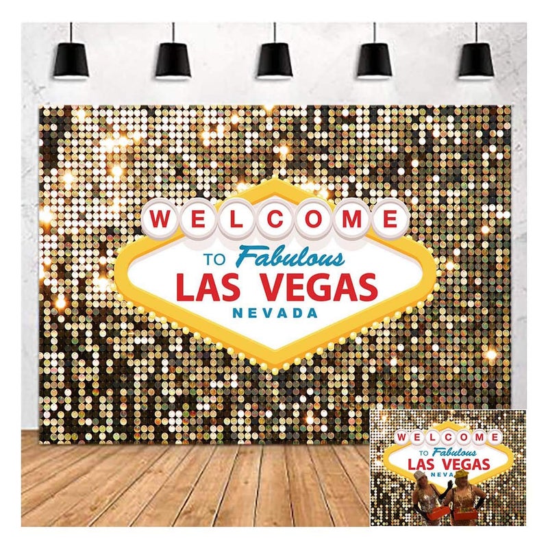 Fanghui Welcome to Las Vegas Photo Background Fabulous Casino Poker Movie Themed Photography Backdrops 5x3ft Vintage Costume Dress-up Birthday Prom Ceremony Baby Shower Banner Supplies Props Vinyl - Image 1