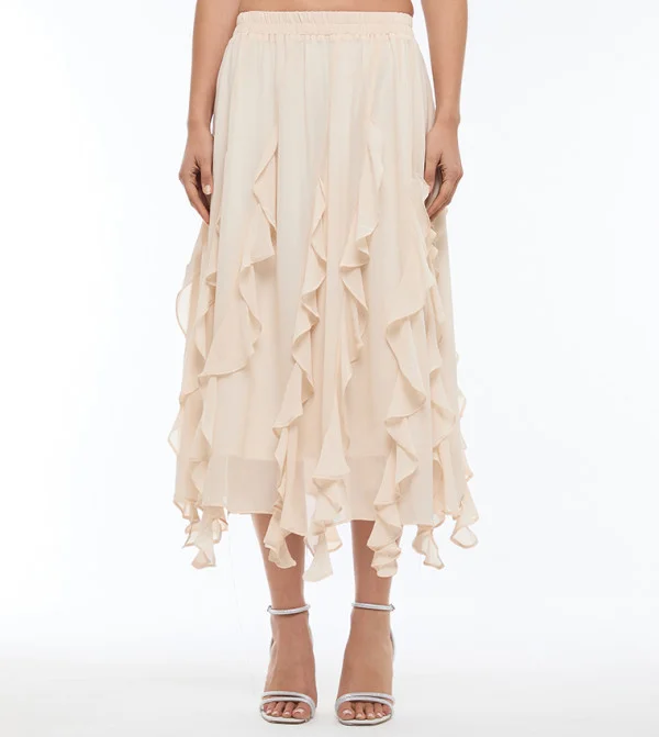 بي سي بي جي BCBG RUFFLED MIDI SKIRT