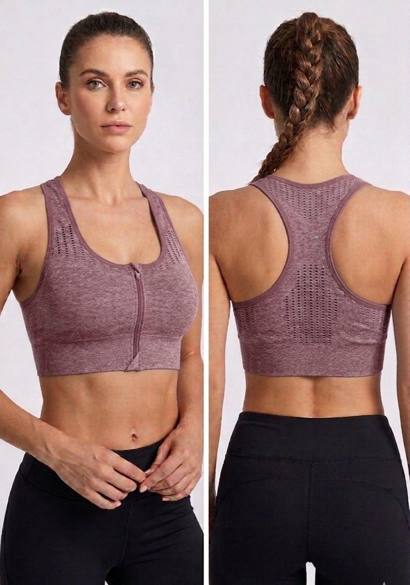 Women Seamless Sports Bra – Front Zip High Support Push Up Workout Bra, Shockproof Sculpting Fit, Breathable Stretch Gym Activewear, Racerback Premium Design - Image 1
