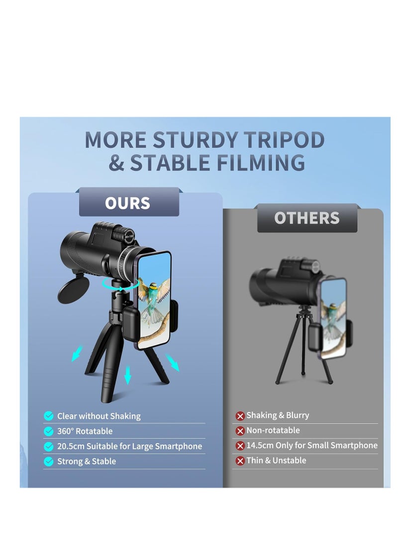 Generic 80x100 HD Monocular Telescope, Monoculars for Adults High Powered with Smartphone Adapter & Tripod, Portable Monocular for Hunting Hiking Star Bird Watching  - Image 3