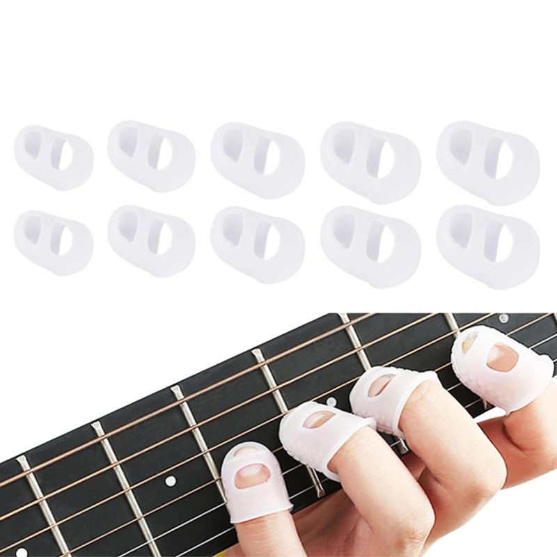 Flavizo 10 Pcs Silicone Guitar Finger Protector, Transparent Soft Flexible Picks Caps for Acoustic and Electric Bass Practice, Comfortable Fingertip Guards for Guitarists - Image 1