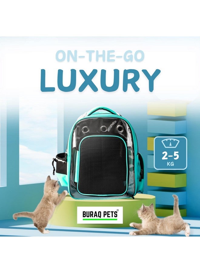 Buraq Pets Explorer Pet Carrier Backpack, Designed with Breathable Space, Ventilated,Ideal Cat House, Portable Cat Bag, Secure and Comfortable Cat Carrier Travel Bag for Outdoor Use (Sea - Green) - Image 1