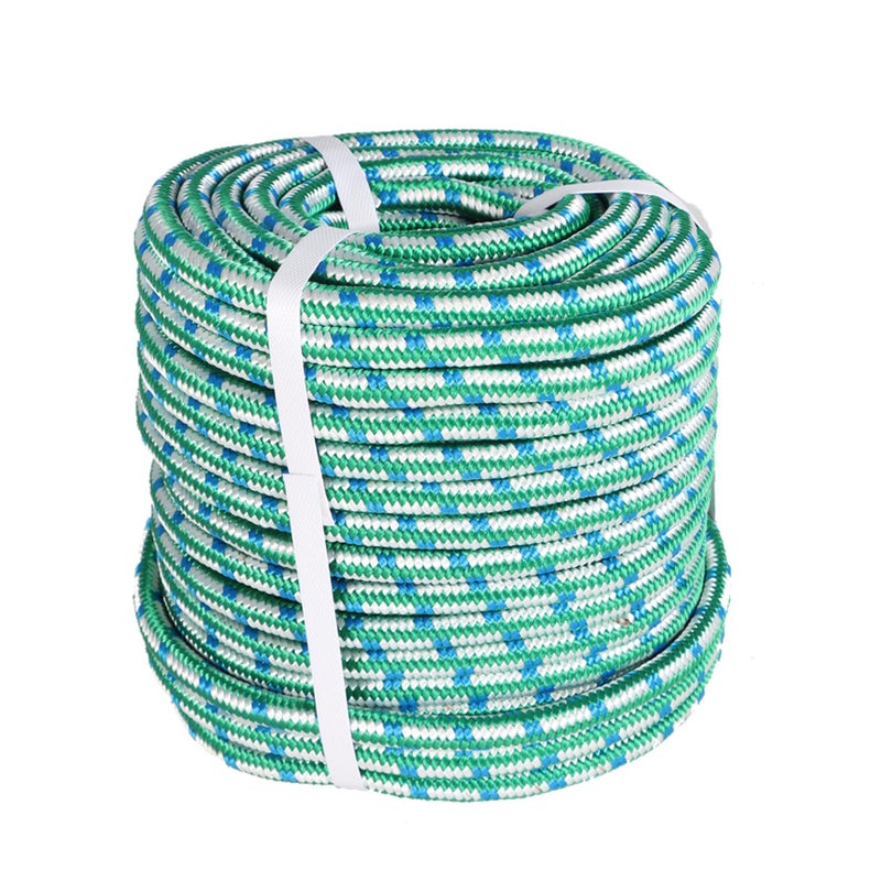 YSMN 12in 150ft Nylon Braided Rope High Force Polyester Cord Heavy Tree Work Line Suitable for Outdoor Use Green White Blue
