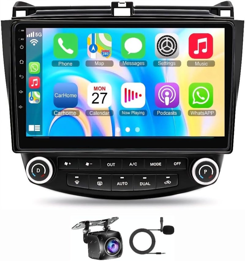 Vierex Honda Accord Car Stereo for Honda Accord 2003-2007 | Android Touch Screen | Wireless CarPlay & Android Auto | GPS Navigation | Bluetooth | WiFi | DSP | AHD Backup Camera Included | Fast Interface (4+32GB, 8-Core) - Image 1