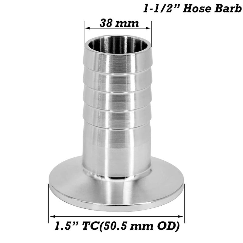 beduan 1.5" Tri Clamp to 1.5" Barb Fitting Stainless Sanitary Home Brew Adapter (Ferrule OD 50.5mm) - Image 2
