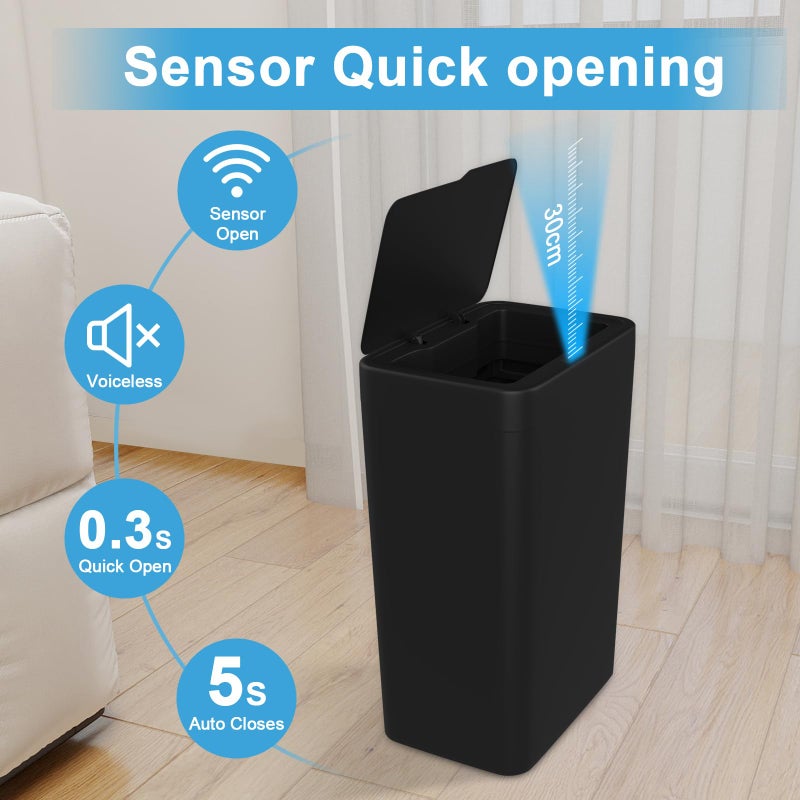 Naisu 2 Pack 4 Gal Bathroom Trash Can with Lid,Automatic Garbage Can with Touchless and Sealed Design,Slim Motion Sensor Waterproof Plastic Trash Bin Suitable for Bedrooms,Bathrooms,Kitchens,ï¼ˆBlackï¼‰ - Image 2